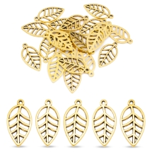 Zawieszka Liść Stop Metalowy 23x12x1mm Kolor: Antyczne Złoto 25szt (13WB21041)