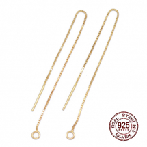 Срібло 925 Основа під Сережки - Пусети з Ланцюжком, Швензи - Протяжки, Позолота 18К, 68-70х0.65мм, Отвір 1-2мм, (13WB21132)