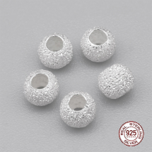 Srebro 925 Koraliki Gwiezdny Pył, Okrągłe Teksturowane do Rękodzieła i Biżuterii, 4mm, Otwór 1.2mm, 5szt (13WB21400)