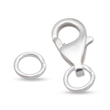Срібло 925 Застібка Карабін-Лобстер, з Колечками, 9х6х2.5мм, Отвір 3 мм і 4 мм, (13WB21578)