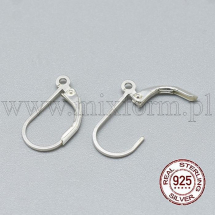 Srebro 925 Hak Bigle Zapięcie Francuskie, Baza do Kolczyków, 16.5x9x1.5mm, Pin 0.7mm, 1para (13WB21631)