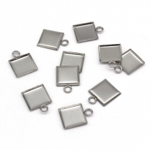 Oprawa Wisiorek pod Kaboszon Kwadrat Stal Nierdzewna 15x11x1.5mm Wewnątrz 10x10mm 10szt (13WB21644)