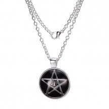 Кулон Зірка Круглий на Ланцюжку, Метал и Стекло, Колір: Срібло, Ланцюжки: 45-50см, Кулон: 27мм, (13WB21771)