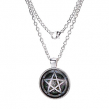 Кулон Зірка Круглий на Ланцюжку, Метал и Стекло, Колір: Срібло, Ланцюжок: 45-50см, Кулон: 27мм, (13WB21772)