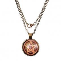 Кулон Зірка Круглий на Ланцюжку, Метал и Стекло, Колір: Бронза, Ланцюжок: 45-50см, Кулон: 27мм, (13WB21779)