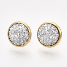 Сережки Пусети, Сережки-Гвоздики Нержавіюча Сталь та Смола, Золото та Сріблястий, 14мм, Пін 0.8мм, (13WB22158)