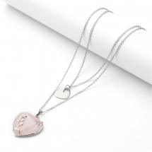 Намисто Ланцюжок Медичний Сталь, Підвіска Кулон Двохрівневий з Рожевого Кварцу та Нержавіючої Сталі Серце, 40.3см, Кулон 35x33x9мм та 18x15x1мм, (13WB22631)