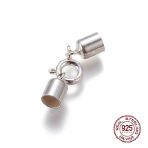 Срібло 925 Застібка Кільце Пружинне та Кінцівки для Шнура, 22мм, Застібка 9x7.5x3мм, Кінцівка 8x4,5мм, 1 набір, (13WB22891)