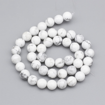 Koraliki Naturalne Howlit Okrągłe, Białe, 8~9mm, Otwór 1mm, około 44szt/38cm/nić (13WB23122)