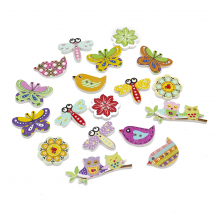 Guziki Drewniane, Mix Kolorów, 19-40x16-19.5x2-2.5mm, 20szt (13WB23509)