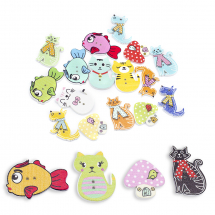 Guziki Drewniane, Mix Kolorów, 23-33x19-25x2mm, 20szt (13WB23510)