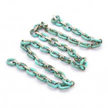 Ланцюг Акриловий ручної роботи, Овал, Імітація натурального Каменя, Колір: Бірюзовий, Пластик CCB з Покриттям Кольори Рожевого Золота, Ланка: 23.5x17.5x4.5мм і 18.5x11.5x4.5мм, 1м / нитка, (13WB23698)