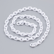 Łańcuszek Akrylowy, Ręcznie Robiony, Owal, Kolor: Biały, 19x14x4mm, Długość łańcuszka: 1m (13WB23710)