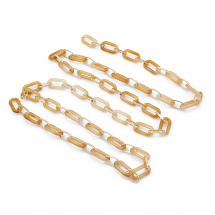 Ланцюг Акрилова ручної роботи, Імітація натурального Каменя, Овальний, з алюмінієвого Ланками, Колір: Бежевий, Ланка: 20.5x10.5x3мм і 15х8х1.5мм, 1м / нитка, (13WB23735)