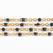 Ланцюг Якірне Плетіння, Нержавіюча Сталь, паяння, Колір: Золото, Колір Емалі: Чорний, Ланка: 2х1.5х0.5мм, (13WB24564)