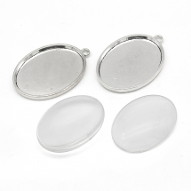 Набір-Сеттінг, Кулон Овальний під Кабошон, Сплав, Колір: Античне Срібло, Розмір: 48х34мм, Внутрішній 40х30мм, Отвір 3мм, Кабошон Овальний, Скло, Колір: Безбарвний, Розмір: 40х30х8мм, (13WB24667)