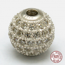 Срібло 925 Намистини Круглі з Фіанітами, 6мм, Отвір 1мм, (13WB24760)