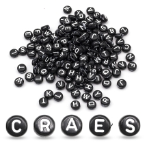 Koraliki Akrylowe Litery, Styl Kraft, Czarny, 6-7x3.5-4mm, 340szt/50g (13WB24794)