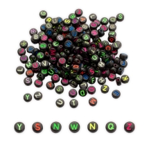 Koraliki Akrylowe Kraft Styl, Litery, Płaskie Okrągłe, Mix, 6-7x3.5-4mm, 175szt / 25g (13WB24796)