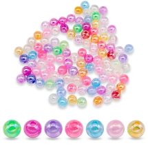 Koraliki Plastikowe z Tęczową Powłoką, Przezroczyste, Okrągłe, Mix, 8mm, 100szt/25g (13WB24876)