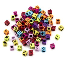 Koraliki Akrylowe, Kostki, Litery, Mix, 6x6x6mm, 145szt /25g (13WB24889)