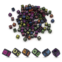 Koraliki Akrylowe Nieprzezroczyste, Otwór Poziomy, Kostka, Litery, Mix, 6x6x6mm, 320szt/50g (13WB24895)