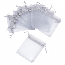 Подарунковий Мішечок з Органзи зі Стрічками Прозорий, Сірий, 10x8см, (13WB24915)