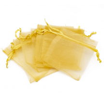 Подарунковий Мішечок з Органзи з Кулісою Прозорий, Золотистий, 10x8см, (13WB24916)