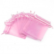 Подарунковий Мішечок з Органзи зі Стрічками Прозорий, Рожевий, 10x8см, (13WB24917)