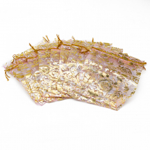 Подарунковий Мішечок з Органзи з Малюном Квіти Прозорий для Прикрас, Цукерок, Рожевий, 12x10см, (13WB24921)