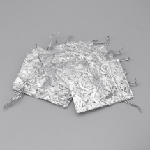 Подарунковий Мішечок з Органзи Малюнок Квіти, Прозорий, Білий, 12x10см, (13WB24929)