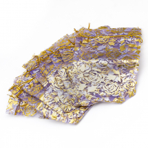 Подарунковий Мішечок із Органзи Малюнок Квіти Прозорий, Ліловий, 15x10см, (13WB24933)