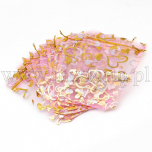 Подарунковий Мішечок з Органзи, Малюнок Серце, Прозорий, Рожевий, 14x10см, (13WB24935)