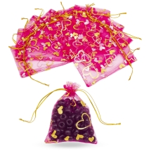 Подарунковий Мішечок з Органзи, Малюнок Серце, Прозорий, Орхідея, 14x10см, (13WB24937)