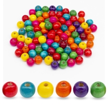 Koralki Naturalne Drewniane, Malowane, Okrągłe, Mix, 12x11mm, 50g~90szt (13WB24983)