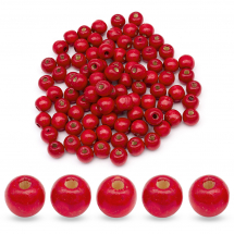 Koraliki Drewniane Okrągłe, Czerwone, 12x11mm, Otwór 4mm, około 90szt/50g, (13WB24988)
