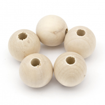 Намистини Дерево Круглі, Колір: Білий, Розмір: 33-35х33мм, Отвір 10мм, (13WB25020)