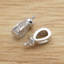 Тримач з Шапочкою під Бусину, Латунь+Цирконій, Колір: Платина, Розмір: 9x4x3мм, Штифт 1мм, Отвір 2.2мм, (13WB25223)