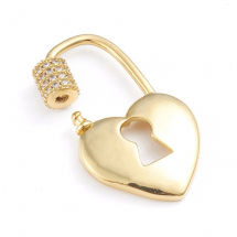 Карабін Латунь та Фіаніти, Замок, Покриття Золото 18К, Розмір: 28x16.5x2мм, (13WB25350)