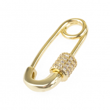 Карабін Латунь та Фіаніти, Покриття Золото 18К, Розмір: 24x11x5мм, Отвір 4мм, (13WB25351)