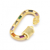 Карабін Латунь та Фіаніти, Овал, Стійке Покриття Золото 18К, Розмір: 23.5x13.5x3мм, (13WB25352)