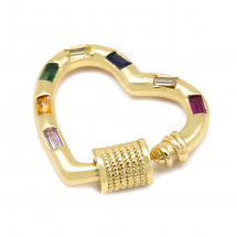 Карабін Латунь та Фіаніти, Серце, Покриття Золото 18К, Розмір: 18.5x21x3мм, (13WB25353)