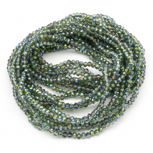 Koraliki Szklane Galwanizacja Fasetowane, Pół-zielona Powłoka 4x3mm 120szt/40cm/sznur, 10 nitek (13WB25471)