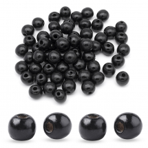 Koraliki Drewniane Barwione Okrągłe, Czarne, 10x9mm, Otwór 3mm, około 250szt/100g (13WB25518)