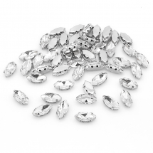 Dżety do Przyszycia w Koszyczku, Szkło i Mosiądz, Końskie Oko, Bezbarwny, 15x7x5mm, 50szt (13WB25563)