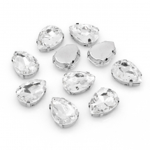 Dżety do Przyszycia w Koszyczku, Szkło i Mosiądz, Bezbarwny, 18x13mm, 10szt (13WB25565)