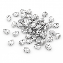 Dżety do Przyszycia w Koszyczku, Szklane, Baza Mosiądz, Bezbarwny, 10x7mm, 50szt (13WB25566)