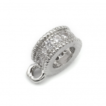 Бейл Круглий, Плоский з Латуні з Фіанітами, Колір: Платина, Розмір: 8.5х6.5х3мм, Діаметр всередині 4мм, Отвір 1мм, (13WB26108)