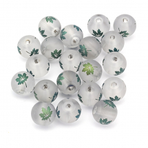 Намистини Гальваніка Скло, Круглі, Матові з Рисунком Кленовий Лист, Колір: Синій, Діаметр 8-8.5мм, Отвір 1.5мм, (13WB26155)