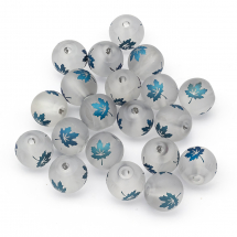 Намистини Гальваніка Скло, Круглі, Матові з Рисунком Кленовий Лист, Сталевий Синій, 8-8.5мм, Отвір 1.5мм, (13WB26156)